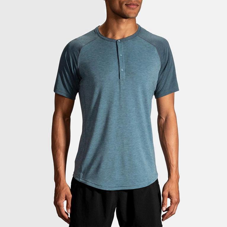 Brooks Cadence Israel - Men's Short Sleeve Running Shirt - Blue (45672-EHJU)